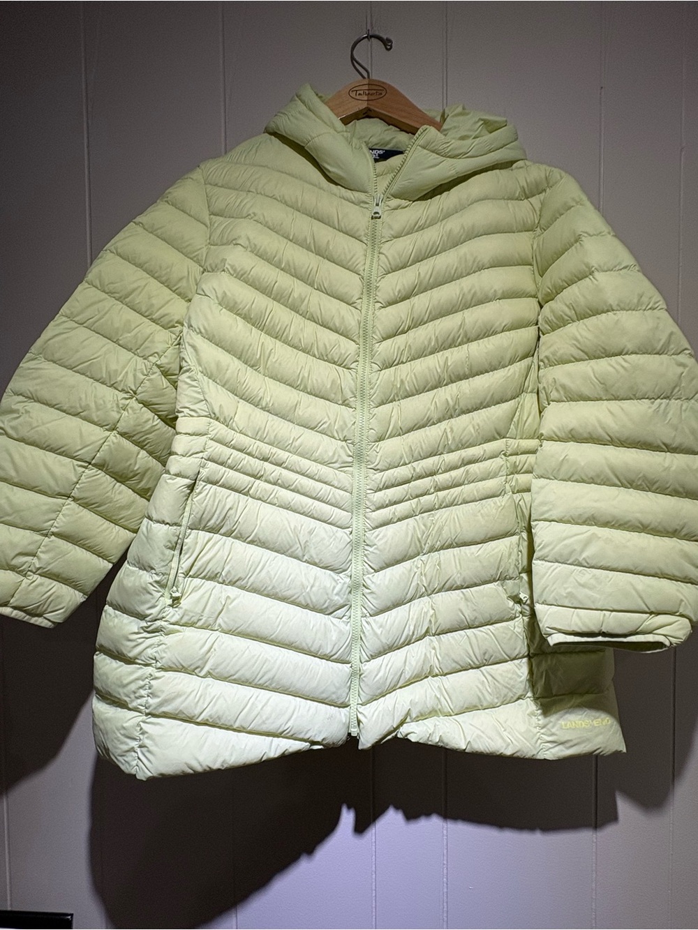 Lands End light lime green down puffer coat jacket 2X 20W 22W